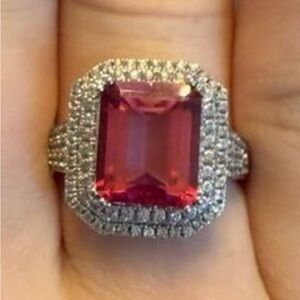 Pink Emerald cut Cz ring size 7